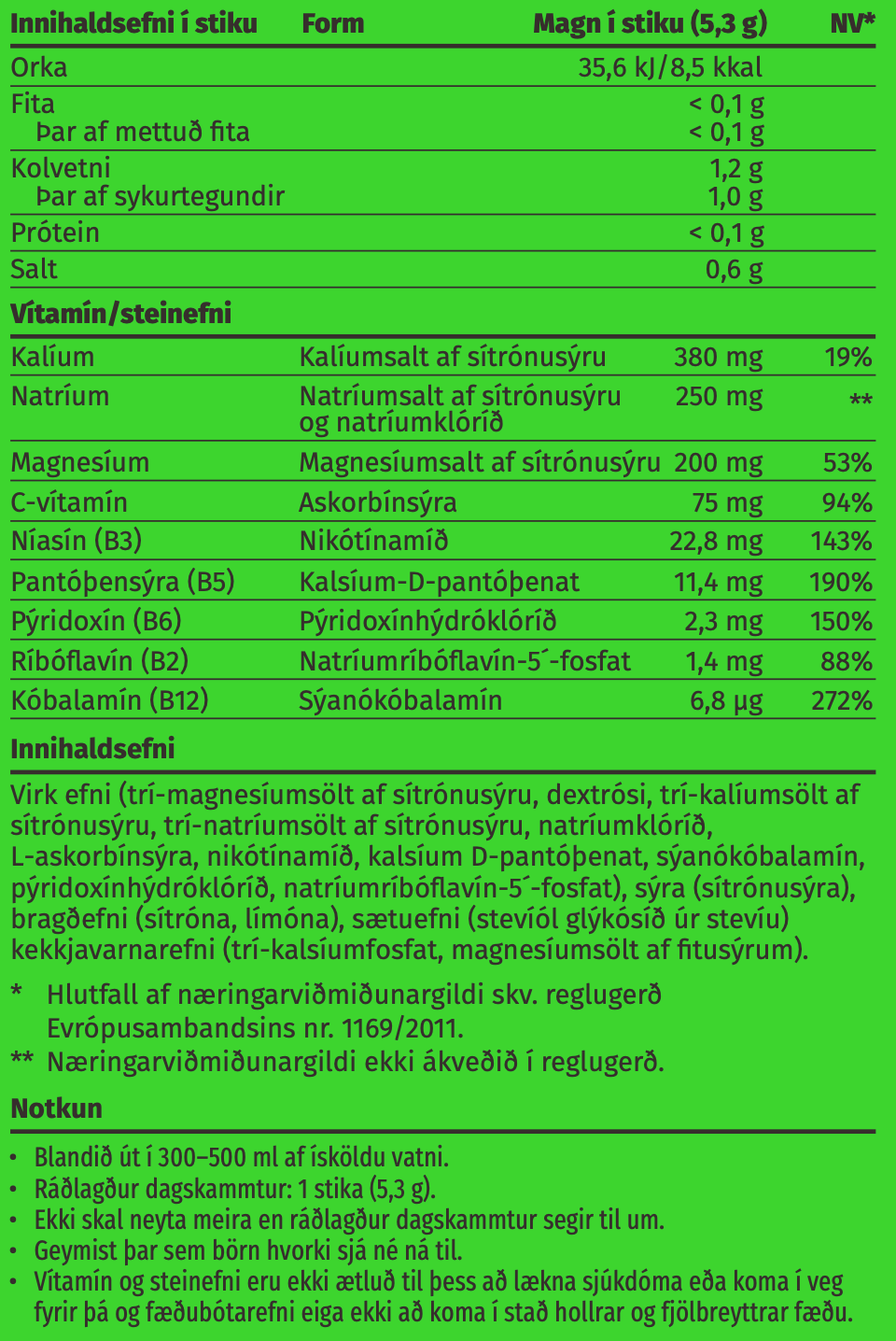 Næringargildi – Hydration Xpress